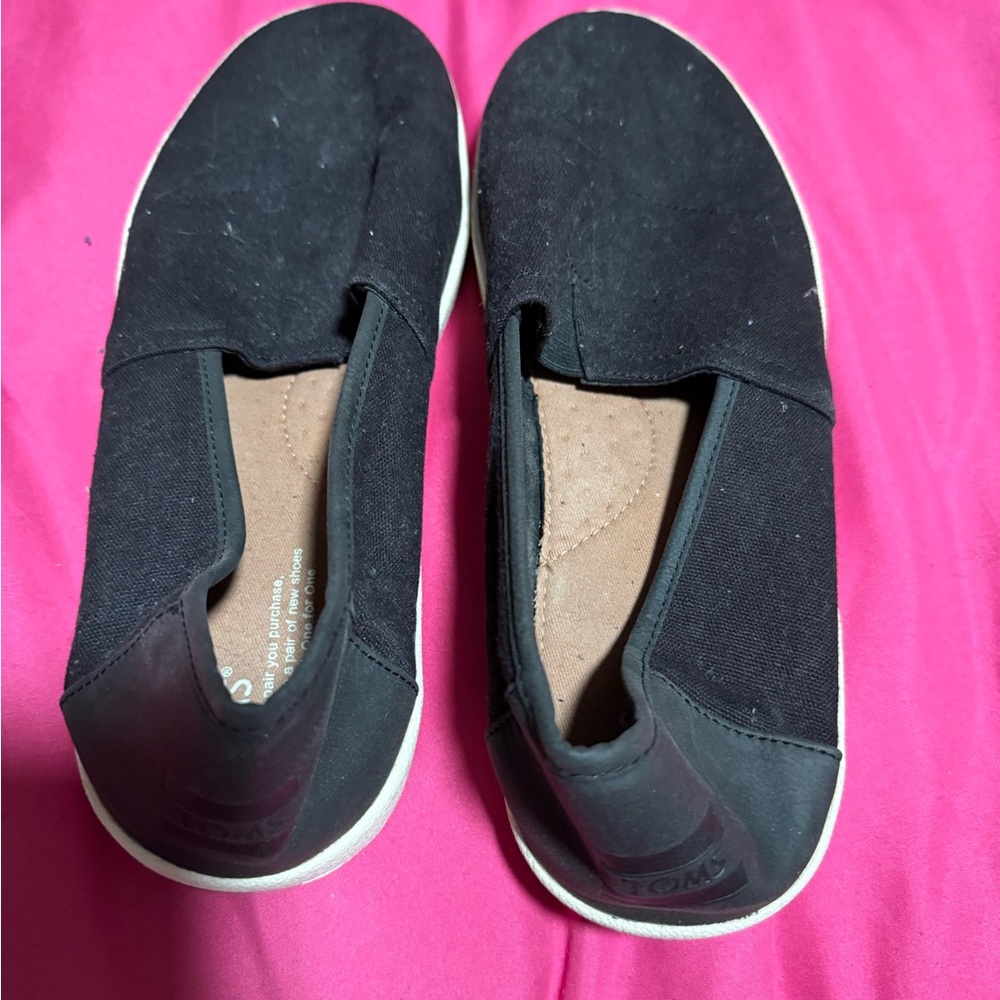 Toms Avalon Slip On Flats Alpargata Black Coated Canvas Shoes